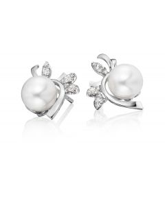 Freshwater Pearl Diamond Earrings 0.17ct Diamond 9K White Gold