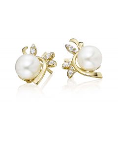 Freshwater Pearl Diamond Earrings 0.17ct Diamond 9K Yellow Gold