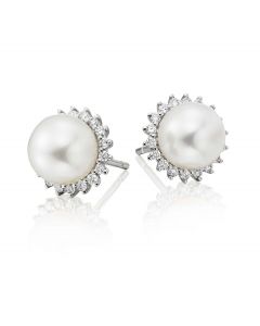 Freshwater Pearl Diamond Earrings 0.28ct Diamond 9K White Gold