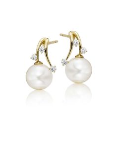 Freshwater Pearl Drop Earrings with White Pearls in 9K Yellow Gold