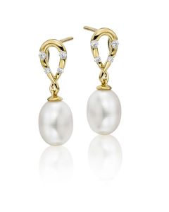Freshwater Pearl Diamond Drop Earrings 0.14ct Diamond 9K Yellow Gold