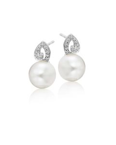 Freshwater Pearl Diamond Earrings 0.06ct Diamond 9K White Gold