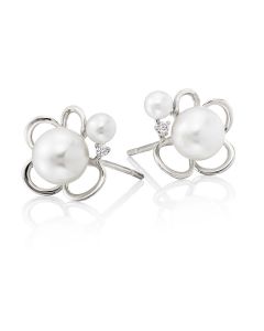 Freshwater Pearl Diamond Earrings 0.03ct Diamond 9K White Gold