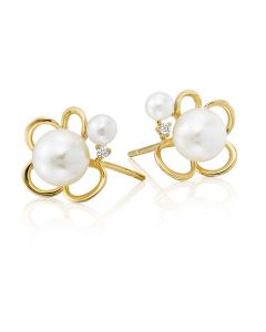 Freshwater Pearl Diamond Earrings 0.03ct Diamond 9K Yellow Gold