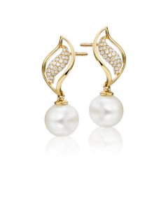 Freshwater Pearl Diamond Earrings 0.14ct Diamond 18K Yellow Gold