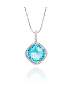 2.50ct Blue Topaz With 0.14ct Diamond Pendant In 9K White Gold