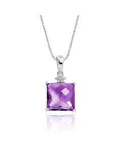3.00ct Amethyst With 0.03ct Diamond Pendant In 9K White Gold
