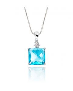 3.80ct Blue Topaz With 0.03ct Diamond Pendant In 9K White Gold