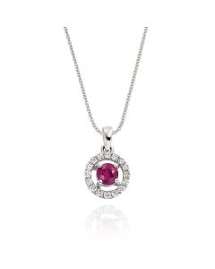 0.40ct Ruby Pendant Necklace 0.14ct Diamond 18K White Gold