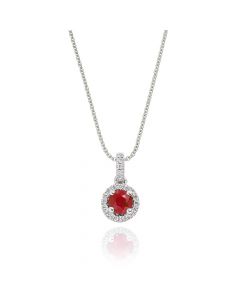 0.40ct Ruby Pendant Necklace 0.07ct Diamond 9K White Gold