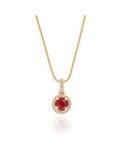 0.40ct Ruby Pendant Necklace 0.07ct Diamond 18K Yellow Gold