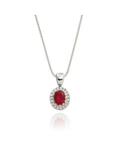 0.37ct Ruby Pendant Necklace 0.05ct Diamond 9K White Gold