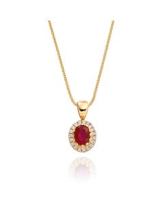 0.37ct Ruby Pendant Necklace 0.05ct Diamond 9K Yellow Gold