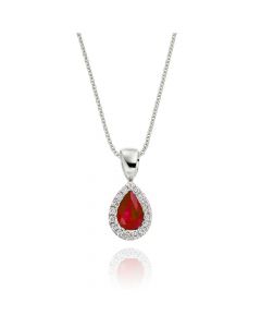 0.45ct Ruby Pendant Necklace 0.05ct Diamond 9K White Gold