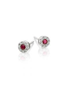 0.12ct Ruby Stud Earrings with Diamond Halo 9K White Gold