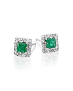 0.40ct Emerald Earrings with Diamond Halo 9K White Gold