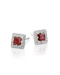 0.65ct Ruby Earrings with Diamond Halo 9K White Gold