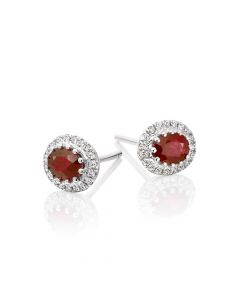 0.65ct Oval Ruby Earrings with Diamond Halo 9K White Gold