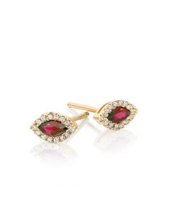 0.35ct Ruby Earrings with Diamond Halo 9K Yellow Gold