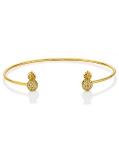 Gold Plated Sterling Silver Pineapple Bangle with Cubic Zirconia