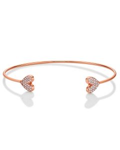 Rose Gold Plated Sterling Silver Heart Bangle with Cubic Zirconia