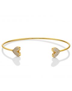 Yellow Gold Plated Sterling Silver Heart Bangle with Cubic Zirconia