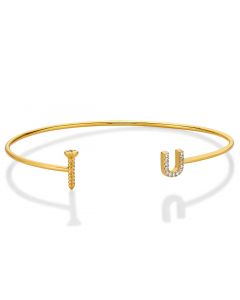 Yellow Gold Plated Sterling Silver 'Screw-U' Bangle with Cubic Zirconia