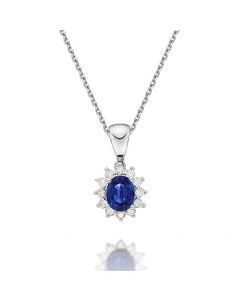 Sapphire Pendant Necklace with 0.12ct Diamonds 9K White Gold