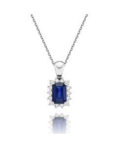 Sapphire Pendant Necklace with 0.14ct Diamonds 9K White Gold