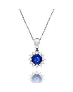 Sapphire Pendant Necklace with 0.17ct Diamonds 9K White Gold