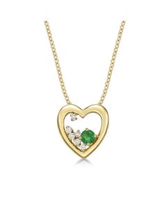 Heart Emerald Pendant Necklace with 0.07ct Diamonds 9K Yellow Gold