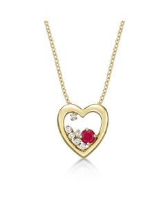 Heart Ruby Pendant Necklace with 0.07ct Diamonds 9K Yellow Gold