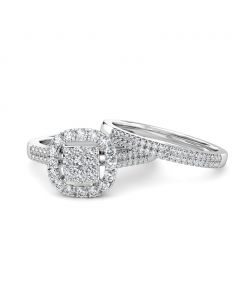 Cushion Diamond Cluster Engagement Ring 0.40ct Diamonds in 18K White Gold