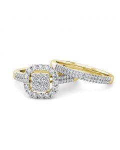 Cushion Diamond Cluster Engagement Ring 0.40ct Diamonds in 18K Yellow Gold