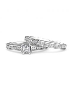 Square Princess Diamond Cluster Engagement Ring 0.30ct Diamonds 18K White Gold
