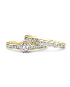 Square Princess Diamond Cluster Engagement Ring 0.30ct Diamonds 18K Yellow Gold