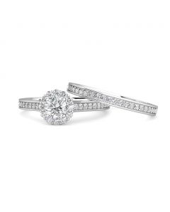 Halo Diamond Cluster Engagement Ring 0.40ct Diamonds in 18K White Gold