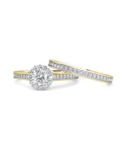Halo Diamond Cluster Engagement Ring 0.40ct Diamonds in 18K Yellow Gold