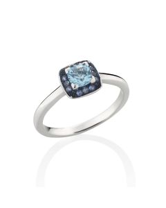 Swiss Blue Topaz and Blue Sapphire Ring in 18K White Gold