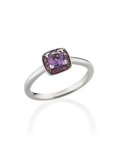Amethyst and Pink Sapphire Ring in 18K White Gold
