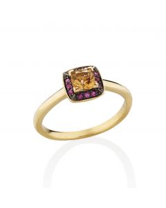 Citrine and Pink Sapphire Ring in 18K Yellow Gold