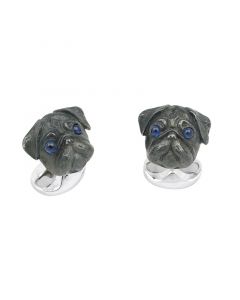 Deakin & Francis Pug Cufflinks In Sterling Silver with Sapphire Eyes