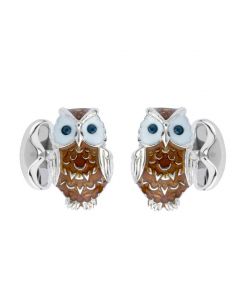 Deakin & Francis Sterling Silver Owl Cufflinks with Sapphire Eyes