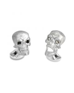 Deakin & Francis Sterling Silver Skull Cufflinks With Diamond Eyes