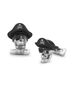 Deakin & Francis Pirate Skull Cufflinks Sterling Silver & Ruby Eyes
