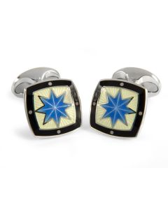Deakin & Francis Sterling Silver Fancy Blue Star Enamel Cufflinks