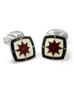 Deakin & Francis Sterling Silver Fancy Red Star Enamel Cufflinks