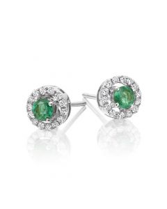 0.33ct Emerald Earrings with Diamond Halo 9K White Gold