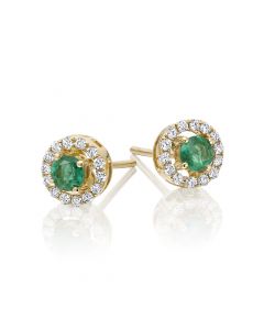 0.33ct Emerald Earrings with Diamond Halo 9K Yellow Gold