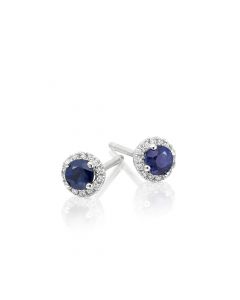 0.40ct Sapphire Stud Earrings with Diamond Halo 9K White Gold